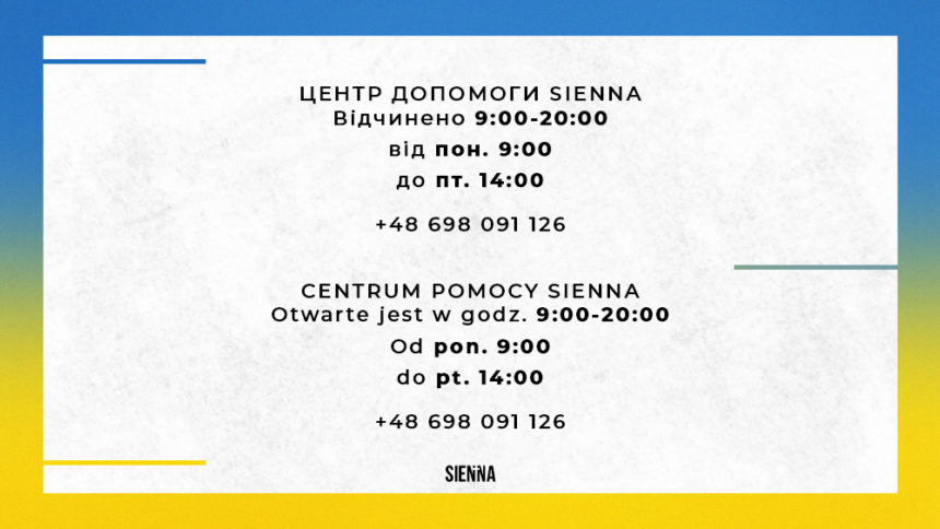 Nowe godziny pracy Centrum Pomocy Sienna – Czerwiec